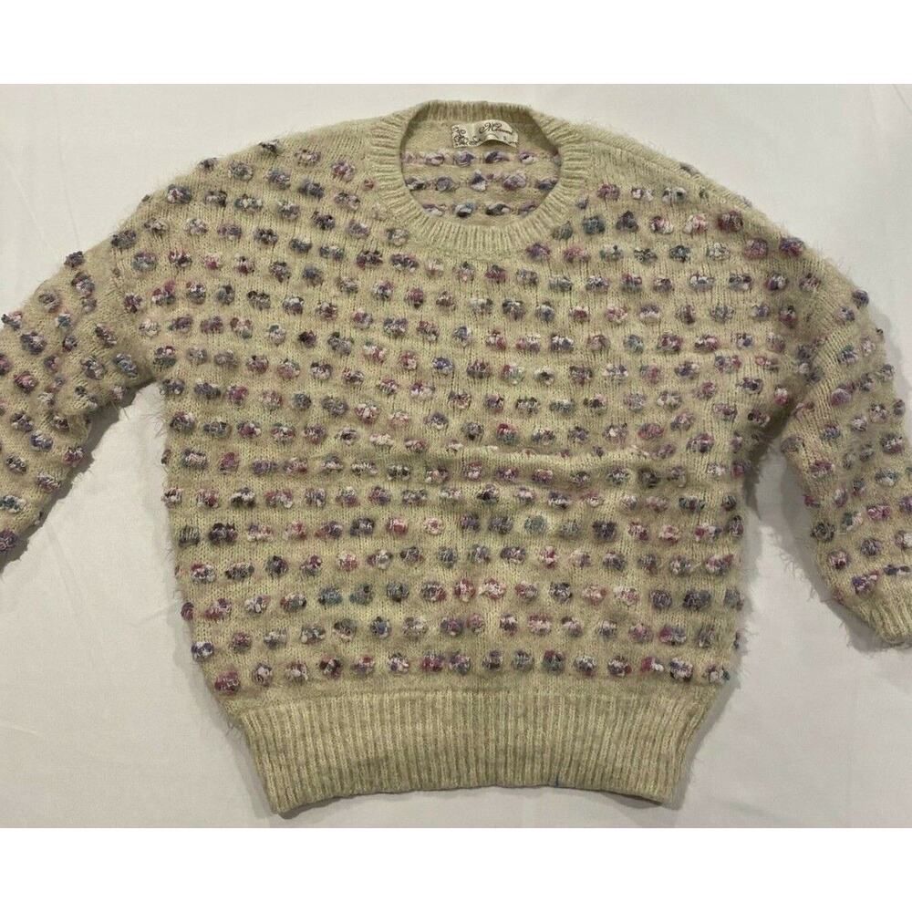 Womens MIZUMI Eyelash Fuzzy Sweater 80% Acrylic / 20% Polyester - Cream Colored